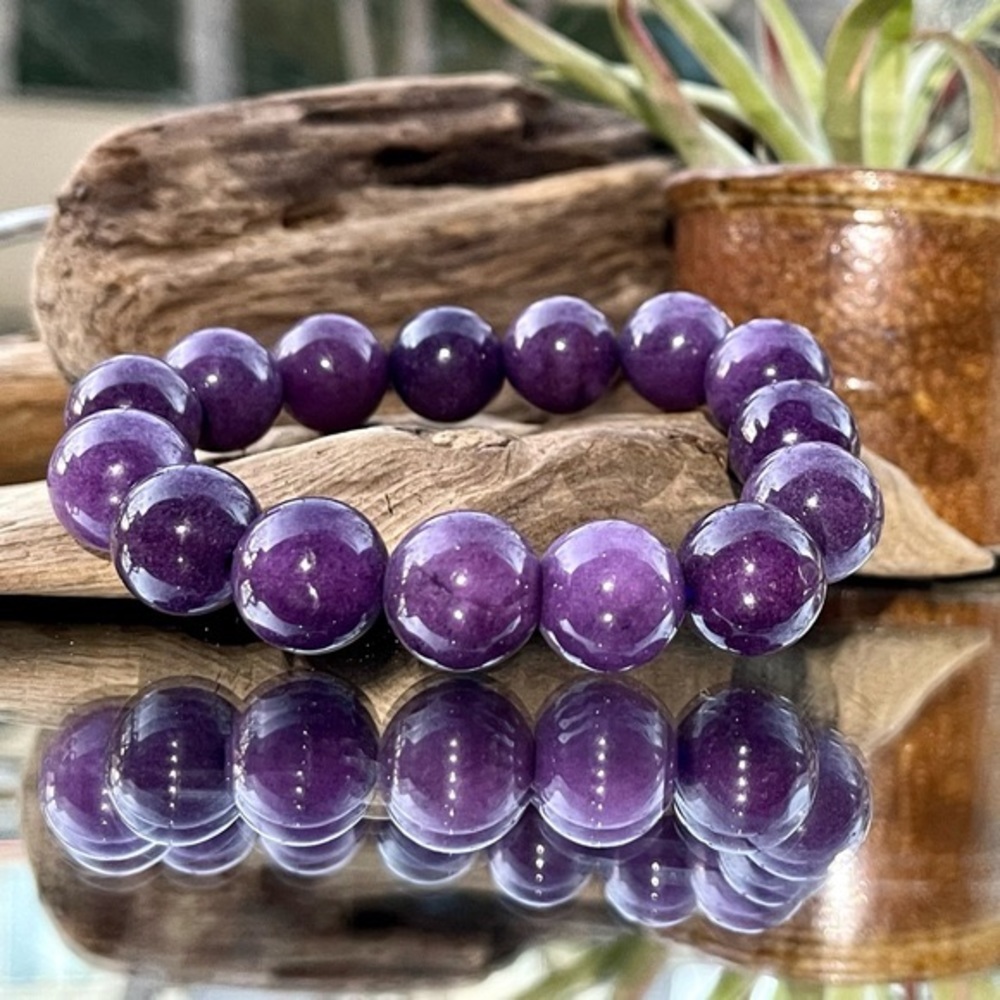 14mm Purple Nephrite Jade Gemstone Bead Bracelet